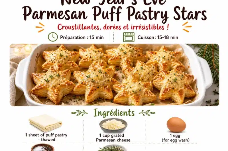 Delicious New Year’s Eve Parmesan Puff Pastry Stars on a festive platter