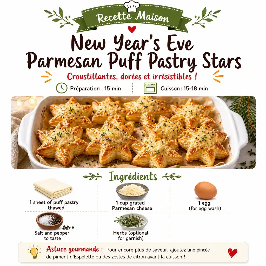 Delicious New Year’s Eve Parmesan Puff Pastry Stars on a festive platter