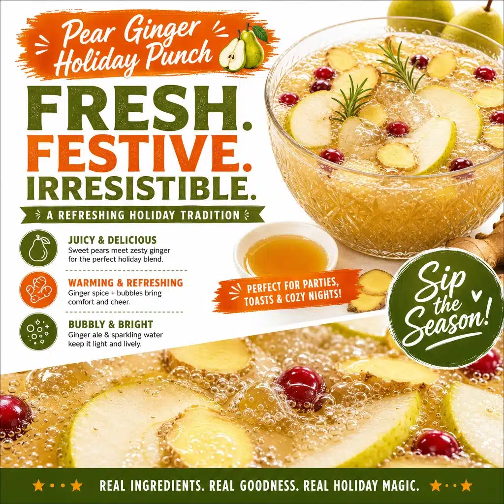 Pear Ginger Holiday Punch - Easy, Gut Healthy 1 Pear Ginger Holiday Punch served in a festive glass with holiday decorations
