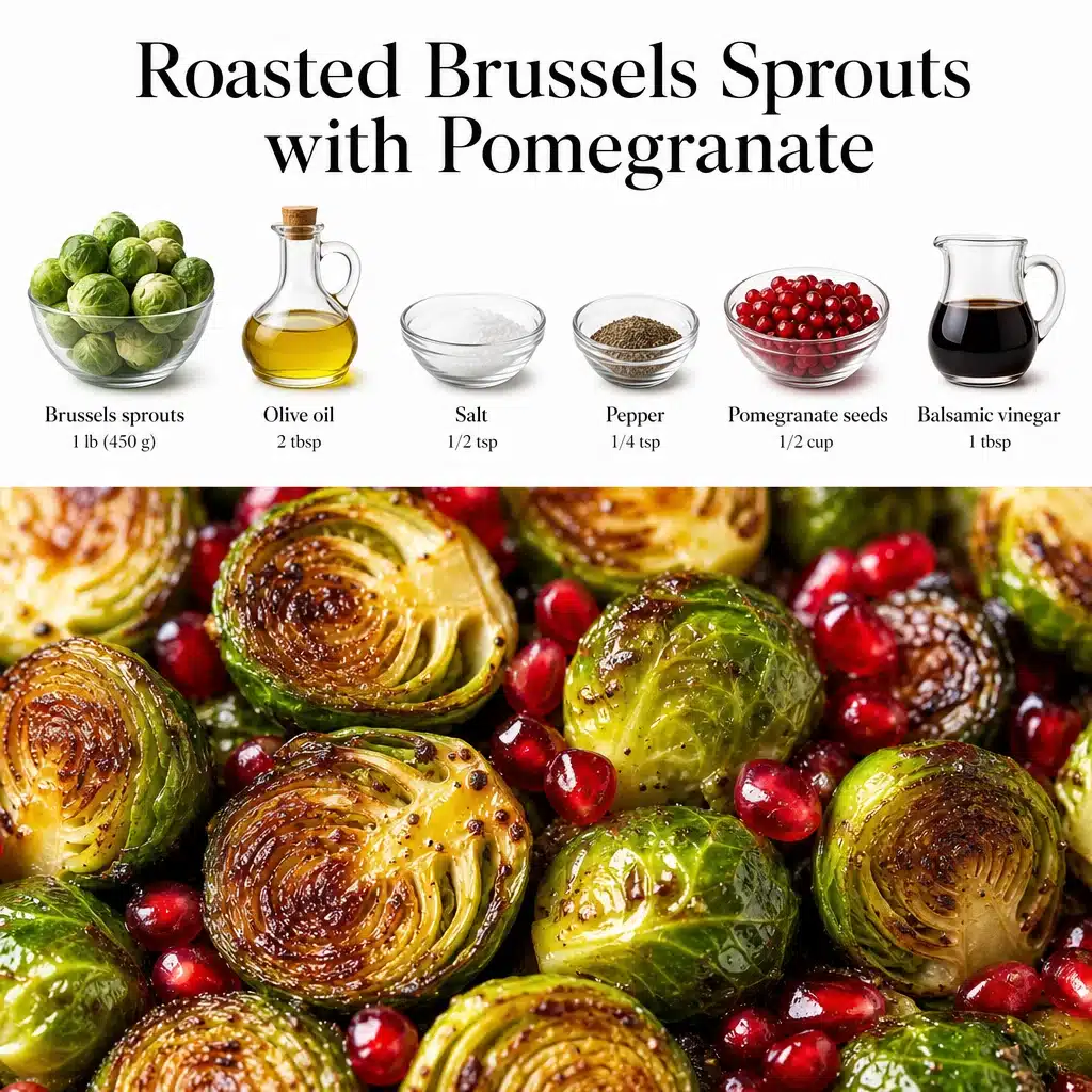 Roasted Brussels Sprouts with Pomegranate - High Fiber 1 Roasted Brussels Sprouts with Pomegranate, a colorful and nutritious side dish