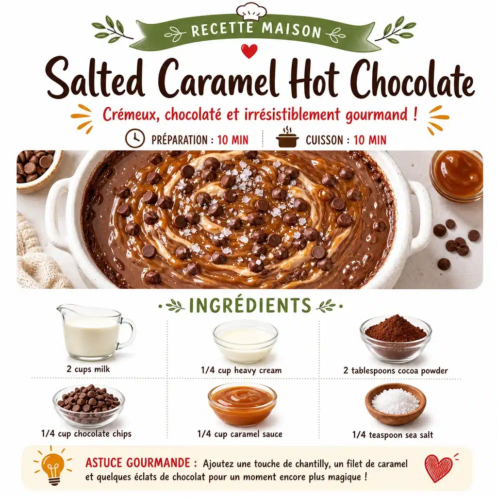 Delicious Salted Caramel Hot Chocolate topped with whipped cream