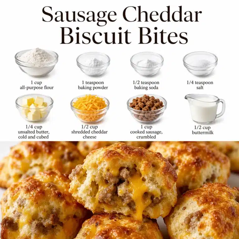 Sausage Cheddar Biscuit Bites - Easy Comfort Snack 8 Delicious Sausage Cheddar Biscuit Bites on a serving platter