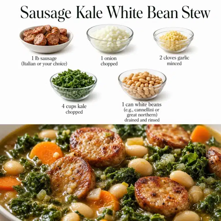 Sausage Kale White Bean Stew - High Fiber Comfort Food 17 Bowl of Sausage Kale White Bean Stew with fresh ingredients