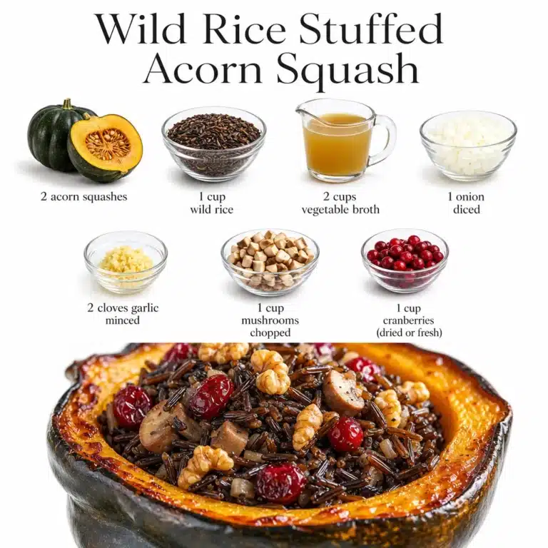 Wild rice stuffed acorn squash with vegetables and herbs on a plate