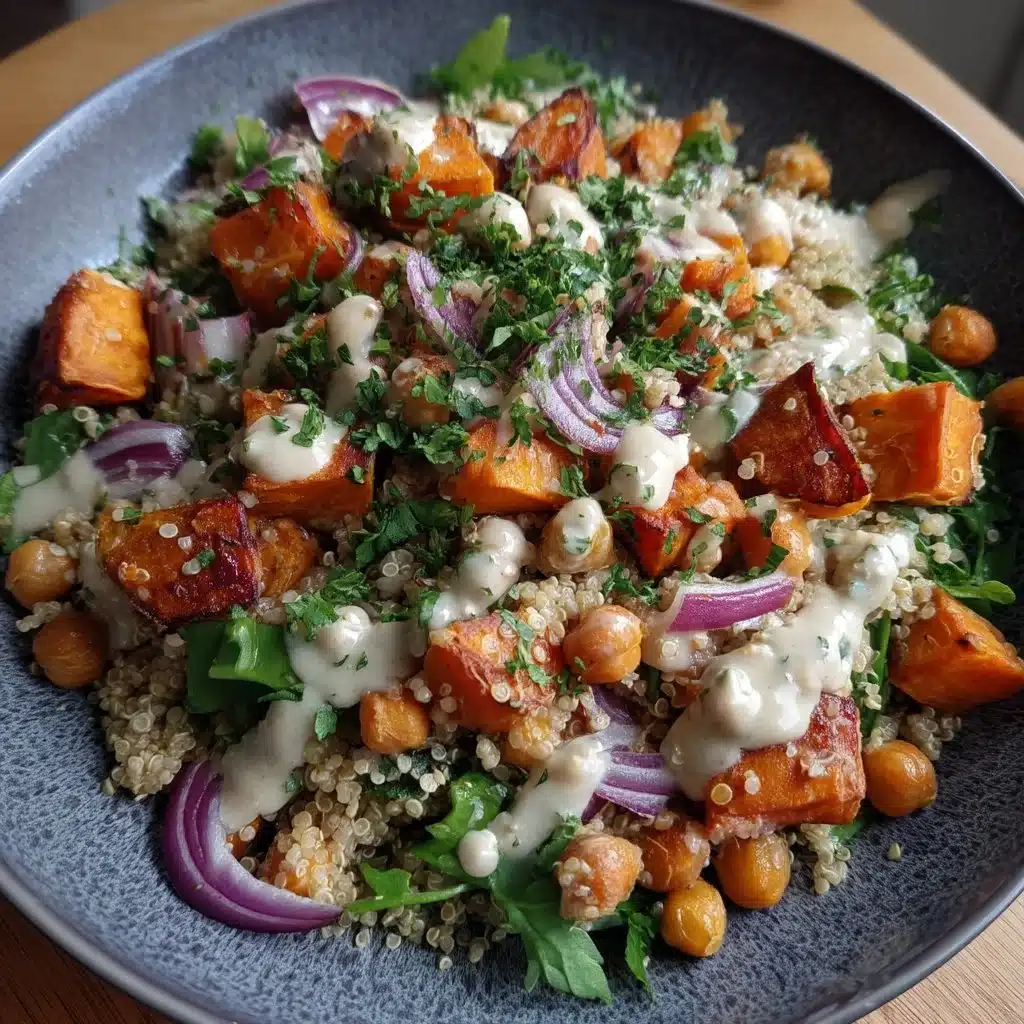 Roasted Sweet Potato & Quinoa Salad with Maple Tahini